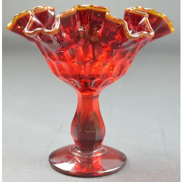 Fenton Art Glass Thumbprint Ruby Pattern - Crimped Compote - 6 Tall
