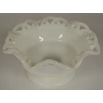 Smith Glass - Colonial Lace Milk Glass Pattern - Footed Crimped Bowl