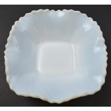 Vintage Diamond Cut Milk Glass Scalloped Candy Dish - 6.25 Wide