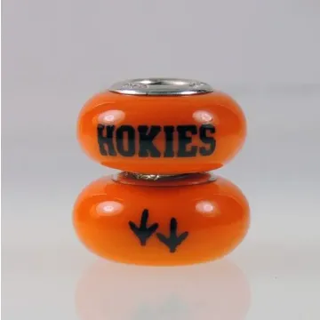 Fenton Orange Glass Collegiate Bead - Virginia Tech - Sterling Silver Lined