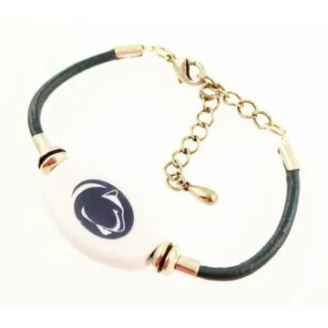 Fenton Collegiate Logo Leather Cord Bracelet- Penn State Milk Glass Bead