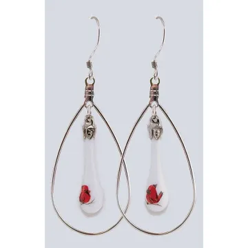Fenton Art Glass - Hoop Style Teardrop Earrings - Baby Cardinal - Handcrafted