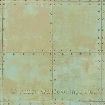 Steel Tile Wallpaper Aqua, Green, Metallic Copper Norwall Wallcovering LL36225