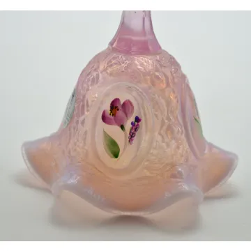 Fenton Art Glass Bell - Pink Frosted - Hand Painted by TJ Mendenhall - 4.5 Tall