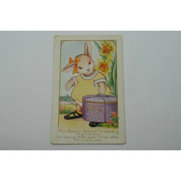 Vintage Postcard - Happy Easter - Miss Bunny Rabbit - Early 1900's