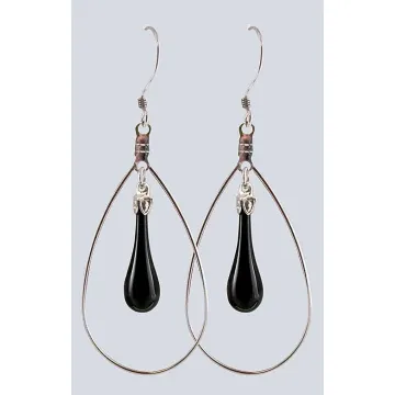 Fenton Art Glass - Hoop Style Teardrop Earrings - Black Shiny