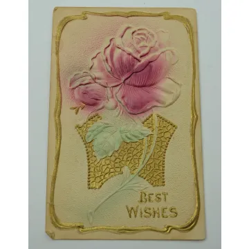 Vintage Postcard - Best Wishes - Pink Rose Pattern - Early 1900's