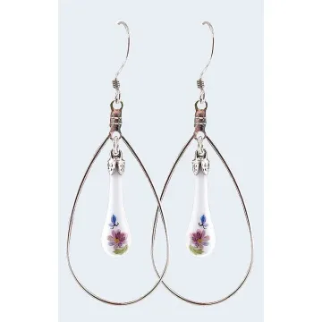 Fenton Art Glass - Hoop Style Teardrop Earrings - Hope - Handcrafted