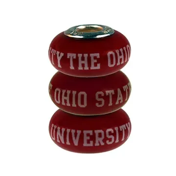 Fenton Red Glass Collegiate Bead - The Ohio State University - Sterling Silver