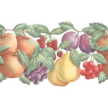 FK78451DC Double Die Cut Fruit Wallpaper Border Yellow, Red, Purple, Green Fresh Kitchens 5 Norwall Wallcovering
