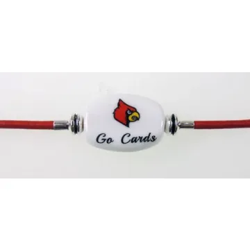 Fenton Collegiate Logo Leather Cord Bracelet- Louisville Cards Milk Glass Bead
