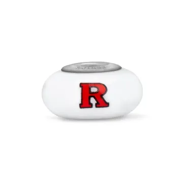 Fenton Milk Glass Collegiate Bead - Rutgers - Sterling Silver Lined