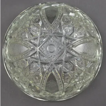 Clear Cut Glass Shield Pattern Scalloped Fruit Bowl - 8 Wide