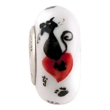 Fenton Art Glass Artisan Crafted Bead - Fenton the Feline - Sterling Silver Core