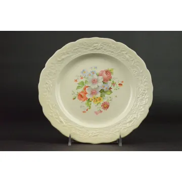 China Dinner Plate - Raised Bird & Floral Border - Bright Floral Pattern Center