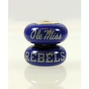 Fenton Blue Glass Collegiate Bead - Mississippi Ole Miss - Sterling Silver Lined