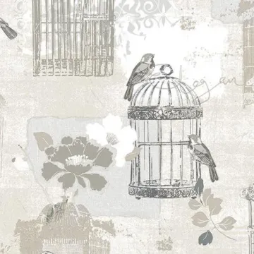 KE29946 Victorian Birdcage Wallpaper Black, Tan Kitchen Elements Norwall Wallcovering