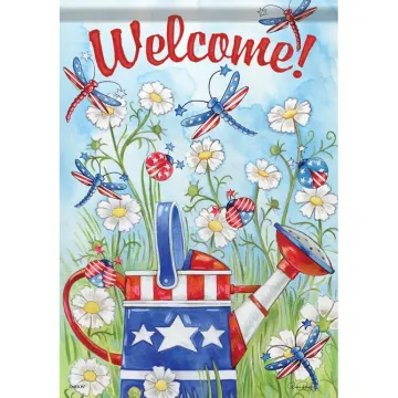 Carson FlagTrends - Dura Soft Garden Flag - Patriotic Bugs & Watering Can