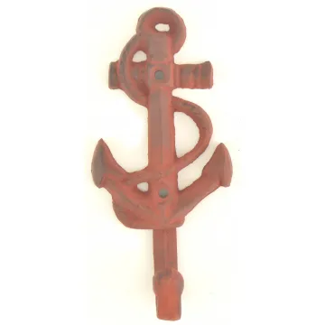 Cast Iron Wall Hook - Red Ships Anchor Design - 5.25 Tall
