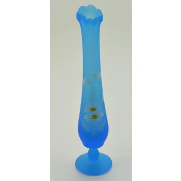 Westmoreland Glass Hand Painted Blue Bud Vase - 10 Tall