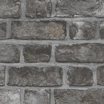 FH37519 Farmhouse Brick Wallpaper Black, Charcoal, Carbon Living Norwall Wallcovering
