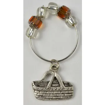 Silver Toned Double Handled Basket Charm With Orange & Clear Beads