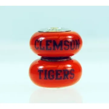 Fenton Orange Glass Collegiate Bead - Clemson Tigers - Sterling Silver Lined