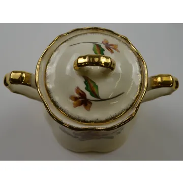 Vintage Lidded Sugar Bowl - Floral Pattern & Gold Trim