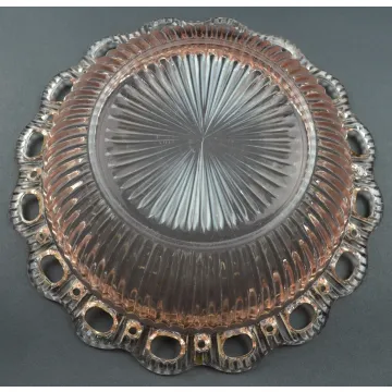 Anchor Hocking Glass - Lace Edge Pink Pattern - Ribbed Round Bowl