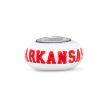 Fenton Milk Glass Collegiate Bead - Arkansas - Sterling Silver Lined
