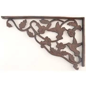 Wall Shelf Bracket - Hummingbird & Vine Pattern - Cast Iron - 12.75