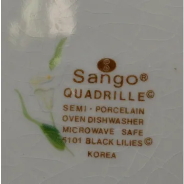 Sango Flat Cup Saucer - Black Lilies Pattern - Quadrille - 6.625 Wide
