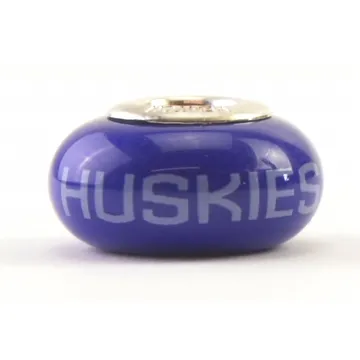 Fenton Blue Glass Collegiate Bead - UConn - Sterling Silver Lined