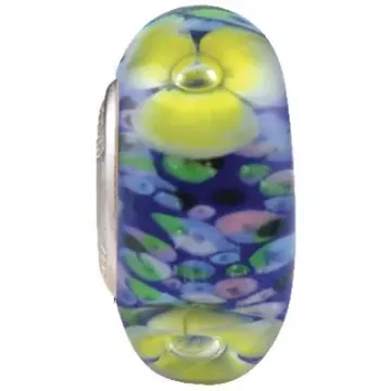 Fenton Art Glass Bead - Monet's Petite Water Lilies - Sterling Silver Lined