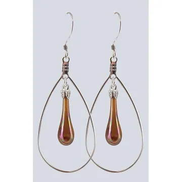 Fenton Art Glass - Hoop Style Teardrop Earrings - Chocolate Iridized