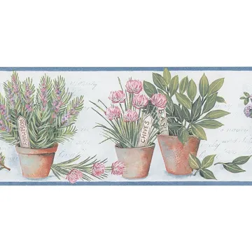 KV79531 Kitchen Herb Wallpaper Border Blue, Green Fresh Kitchens 5 Norwall Wallcovering
