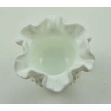 Fenton Art Glass - Hobnail Milk Glass - Double Crimped Vase - 3" Tall