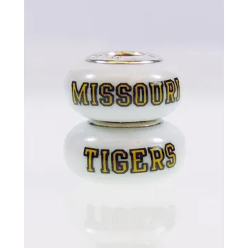 Fenton Milk Glass Collegiate Bead - Missouri Tigers - Sterling Silver Lined