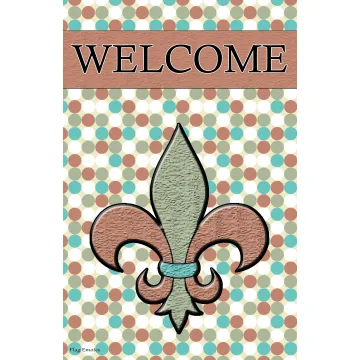 Flag Emotes - Double Sided Garden Flag - Welcome Fleur De Lis Polka Dots