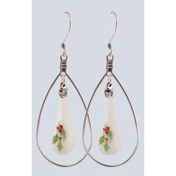Fenton Art Glass - Hoop Style Teardrop Earrings - Holly Berry