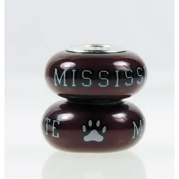 Fenton Red Glass Collegiate Bead - Mississippi State - Sterling Silver Lined