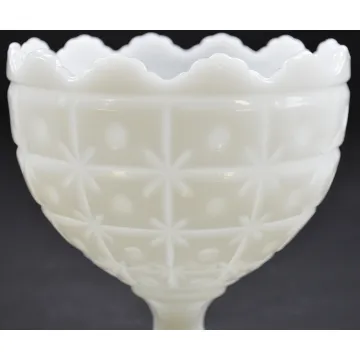 Napco - Milk Glass Star & Block Pattern - Pedestal Compote - 6.5 Tall