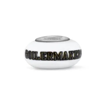 Fenton Milk Glass Collegiate Bead - Purdue University - Sterling Silver Lined