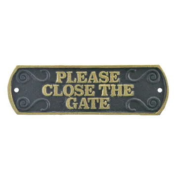 Cast Iron Plaque Sign - Please Close The Gate - Black & Gold