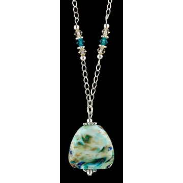 Fenton Art Glass - Sterling Silver Chain Necklace With Sand And Sea Pendant