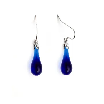 Fenton Art Glass - Teardrop Earrings - Cobalt - Handcrafted