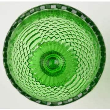 Pressed Glass Diamond & Panel Pattern Green Glass Compote - 6.25 Tall