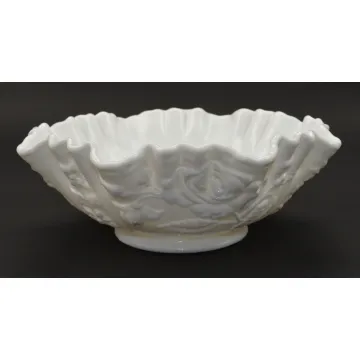 Imperial Glass - Rose Milk Glass Pattern - Crimped Bowl - 9 Round