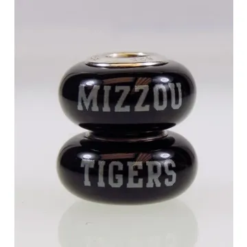 Fenton Black Glass Collegiate Bead - Missouri Tigers - Sterling Silver Lined