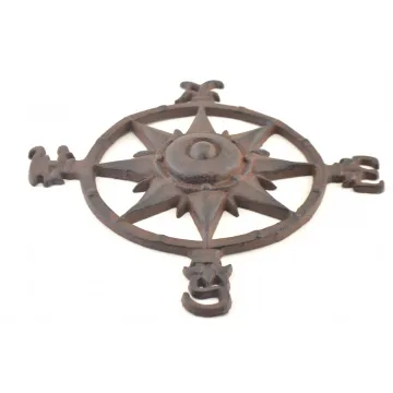 Cast Iron Nautical Compass Wall Plaque - Rust Finish - 11 Wide